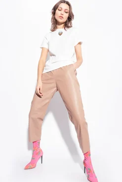 Pantalons|PINKO Pantalon En Cuir Ultra-Leger Rose Almandin