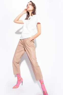 Pantalons|PINKO Pantalon En Cuir Ultra-Leger Rose Almandin