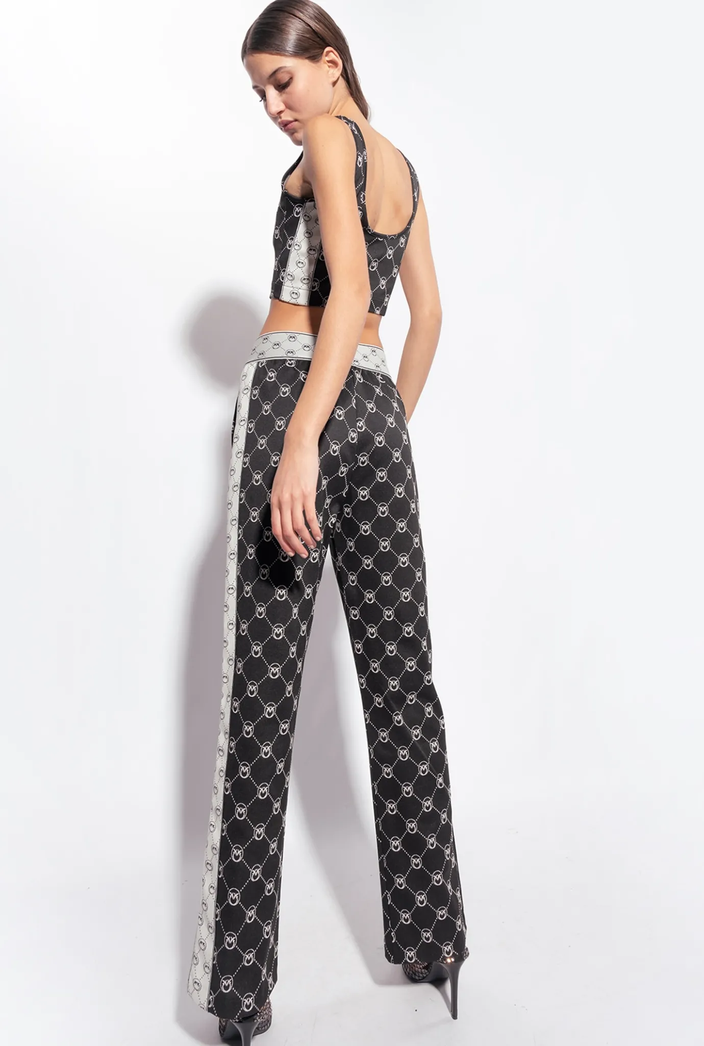 Tailleurs Et Ensembles|PINKO Pantalon En Maille Jacquard Monogram Noir/Ecru