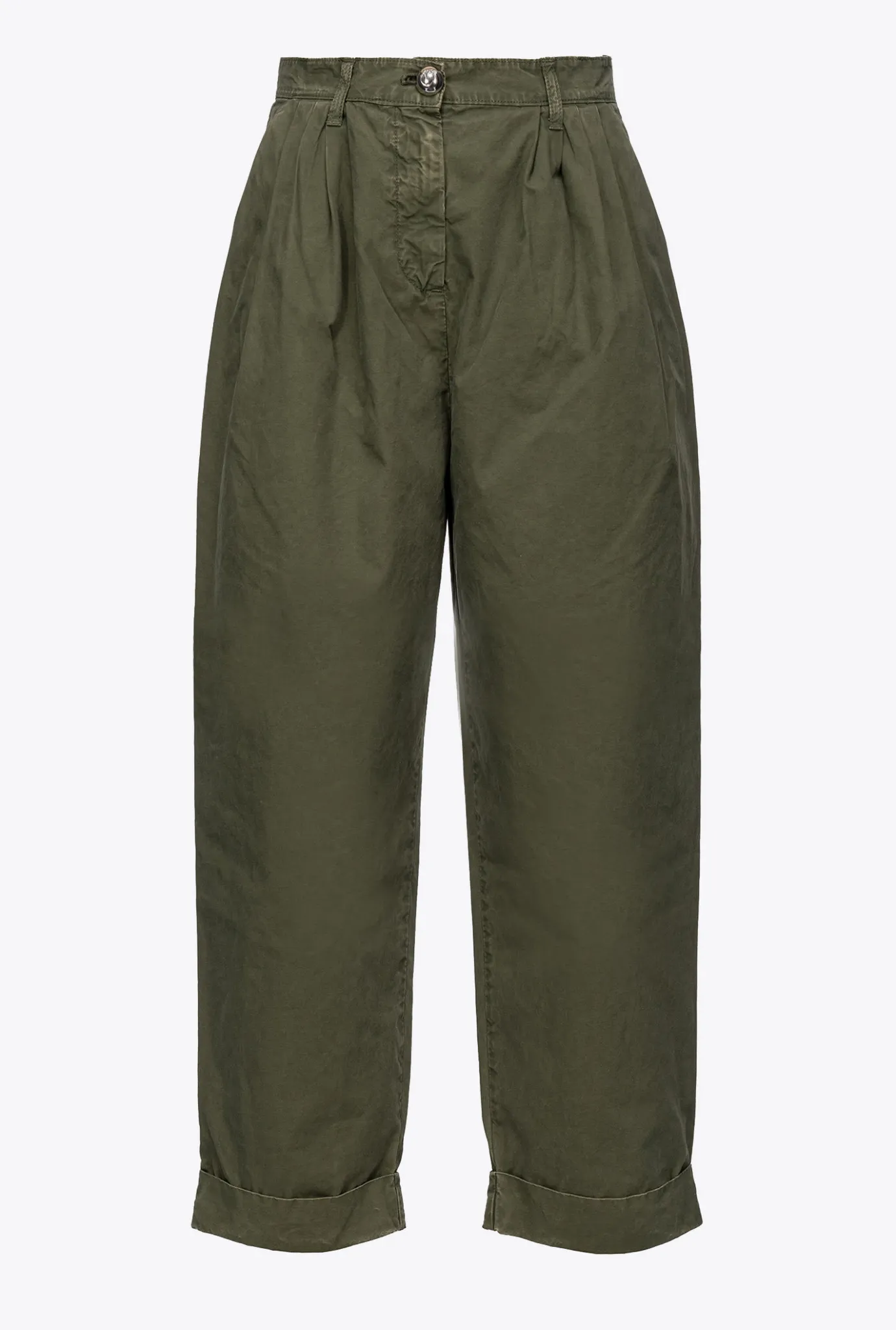 Pantalons|PINKO Pantalon En Mousseline De Coton Vert Canon De Fusil