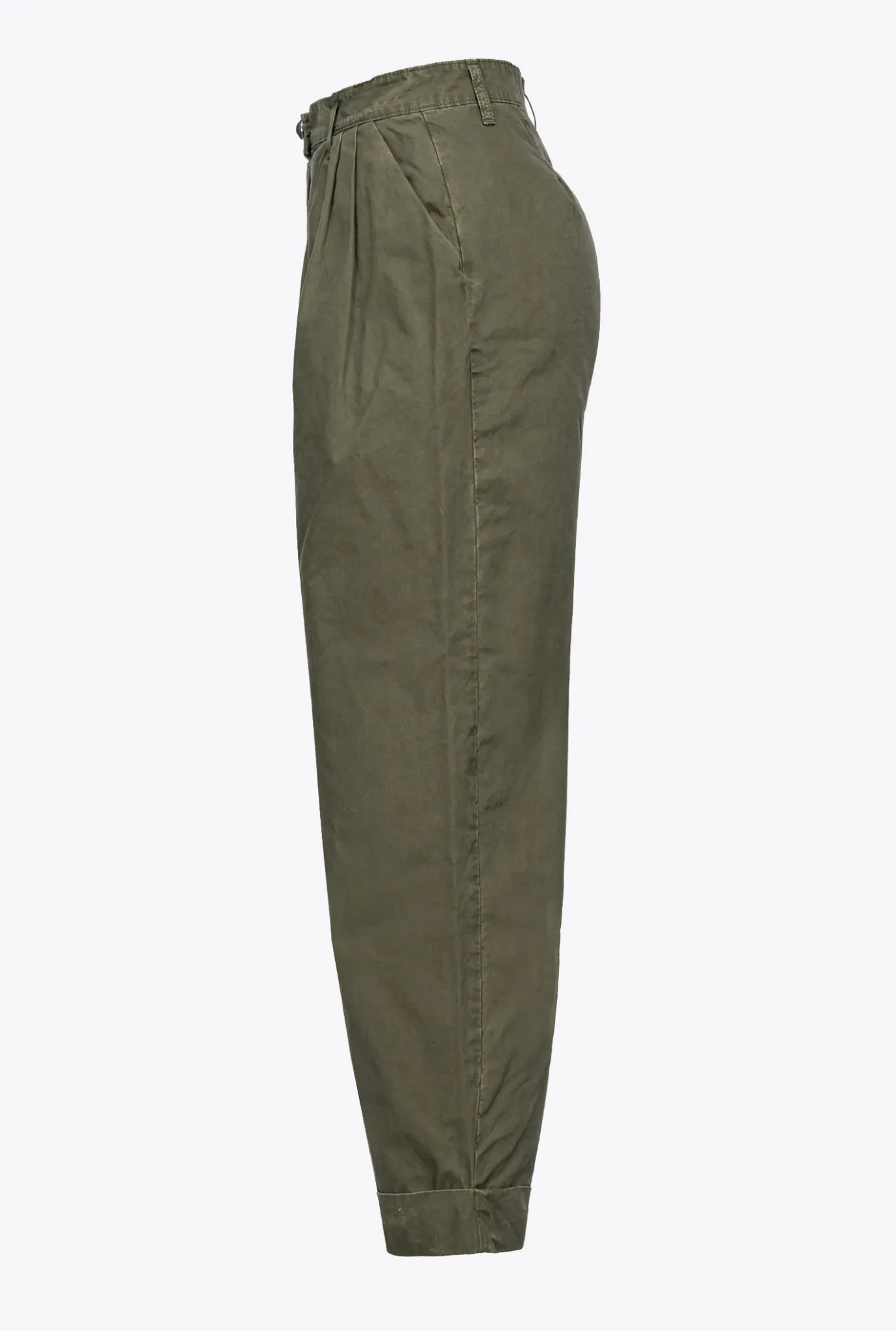Pantalons|PINKO Pantalon En Mousseline De Coton Vert Canon De Fusil