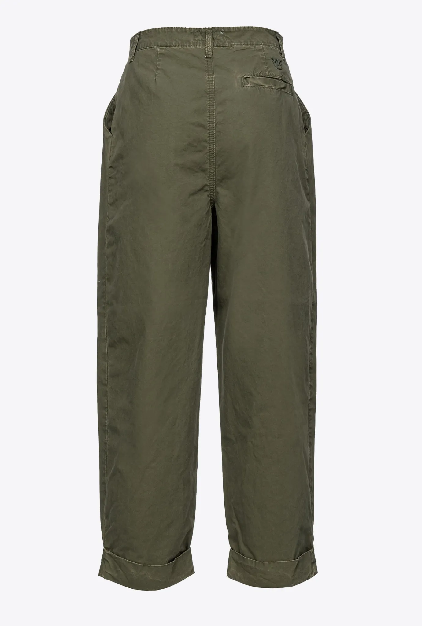 Pantalons|PINKO Pantalon En Mousseline De Coton Vert Canon De Fusil
