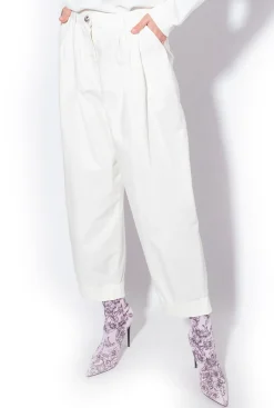 Pantalons|PINKO Pantalon En Mousseline De Coton Blanc Nimbus