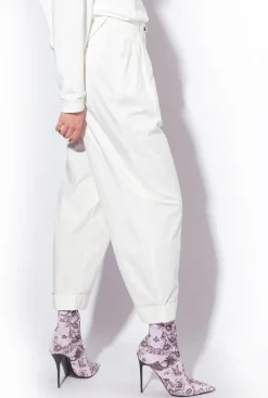 Pantalons|PINKO Pantalon En Mousseline De Coton Blanc Nimbus