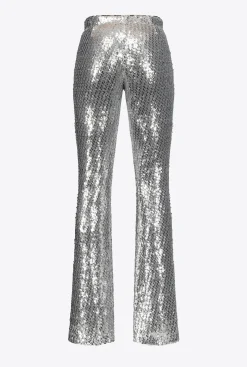 Tailleurs Et Ensembles|PINKO Pantalon Entierement Paillete Argent-Metallise
