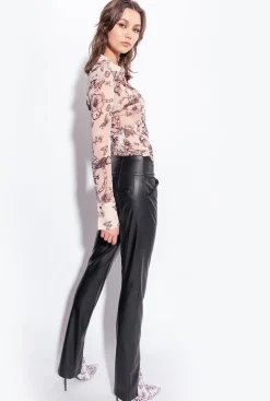 Pantalons|PINKO Pantalon Fendu Effet Cuir Noir Limousine