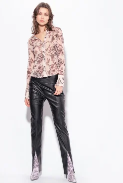 Pantalons|PINKO Pantalon Fendu Effet Cuir Noir Limousine