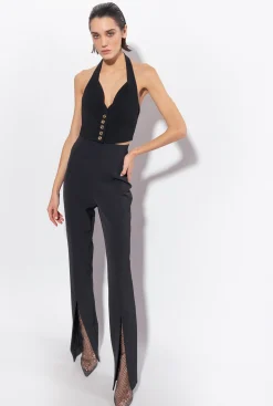Pantalons|PINKO Pantalon Fendu En Bas Noir Limousine