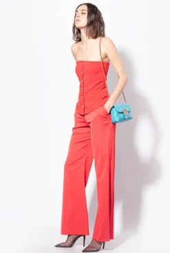 Tailleurs Et Ensembles|PINKO Pantalon Flare Brillant Rouge Formule 1