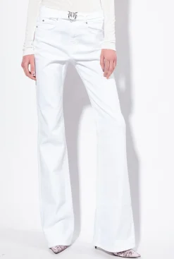 Jeans|PINKO Pantalon Flare En Bull De Coton Blanc Brill.