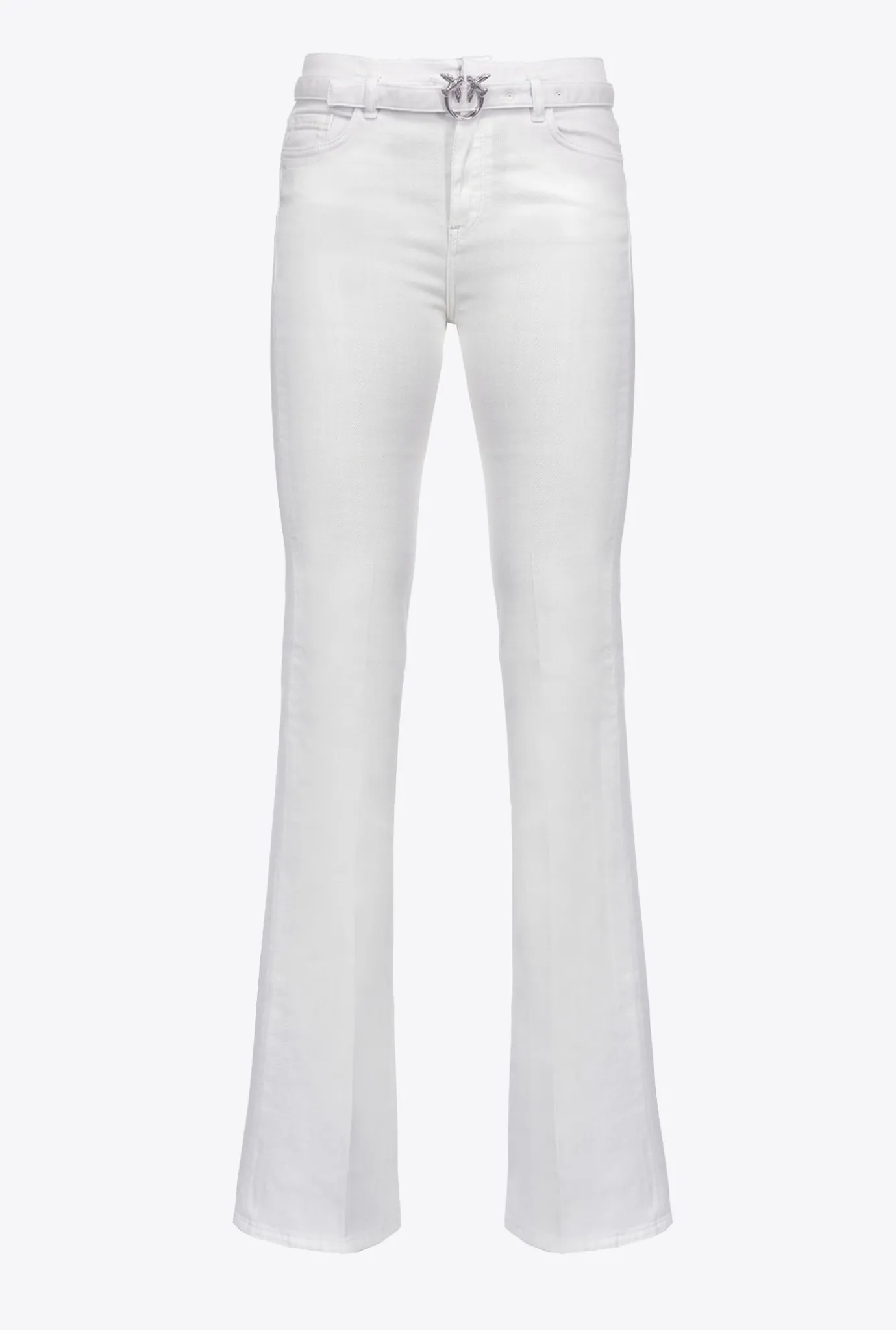 Jeans|PINKO Pantalon Flare En Bull De Coton Blanc Brill.