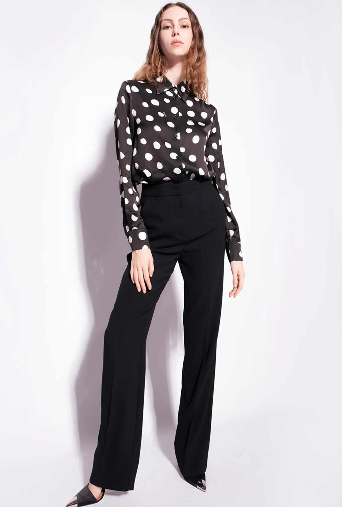Pantalons|PINKO Pantalon Flare En Crepe De Polyester Noir Limousine