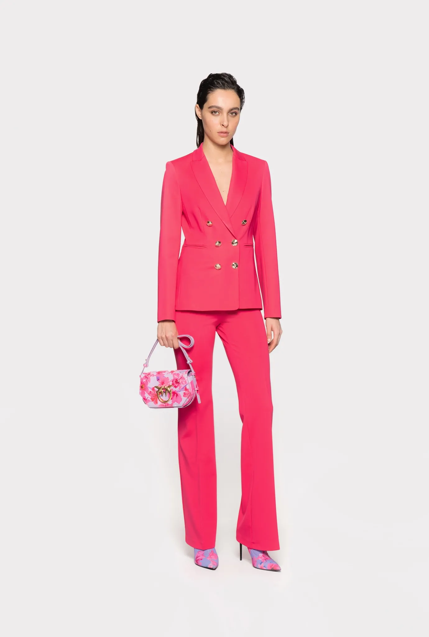 Tailleurs Et Ensembles|PINKO Pantalon Flare En Tissu Technique Stretch Rouge Framboise