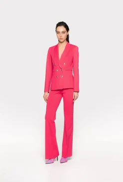 Tailleurs Et Ensembles|PINKO Pantalon Flare En Tissu Technique Stretch Rouge Framboise