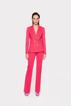 Tailleurs Et Ensembles|PINKO Pantalon Flare En Tissu Technique Stretch Rouge Framboise