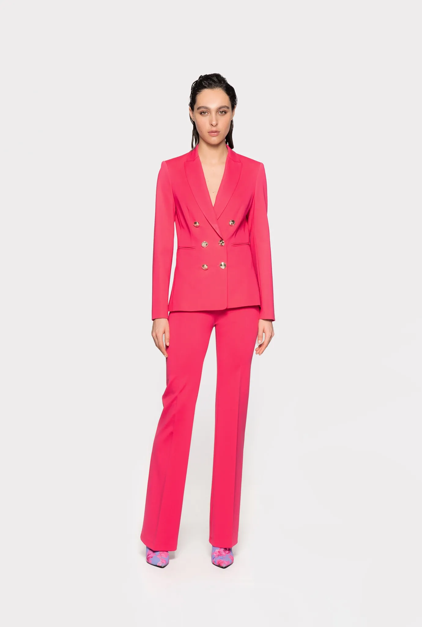 Tailleurs Et Ensembles|PINKO Pantalon Flare En Tissu Technique Stretch Rouge Framboise