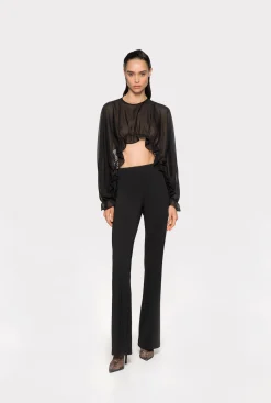 Pantalons|PINKO Pantalon Flare En Tissu Technique Stretch Noir Limousine