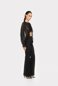 Pantalons|PINKO Pantalon Flare En Tissu Technique Stretch Noir Limousine