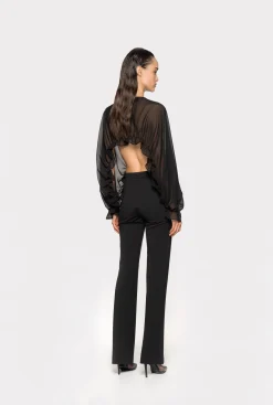 Pantalons|PINKO Pantalon Flare En Tissu Technique Stretch Noir Limousine