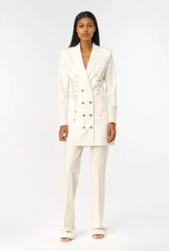 Pantalons|PINKO Pantalon Flare Taille Haute Rose Fume Blanc