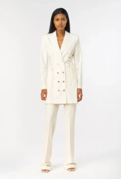 Pantalons|PINKO Pantalon Flare Taille Haute Rose Fume Blanc