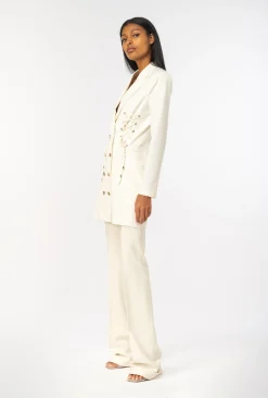 Pantalons|PINKO Pantalon Flare Taille Haute Rose Fume Blanc