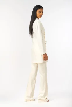 Pantalons|PINKO Pantalon Flare Taille Haute Rose Fume Blanc
