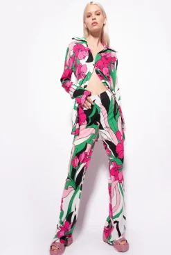 Pantalons|PINKO Pantalon Fluide A Imprime Floral Mult. Noir/Fuchsia