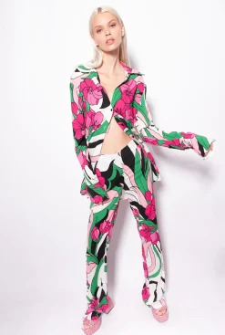 Pantalons|PINKO Pantalon Fluide A Imprime Floral Mult. Noir/Fuchsia