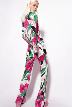 Pantalons|PINKO Pantalon Fluide A Imprime Floral Mult. Noir/Fuchsia