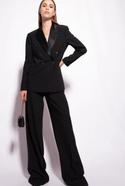 Tailleurs Et Ensembles|PINKO Pantalon Large En Satin Noir Limousine