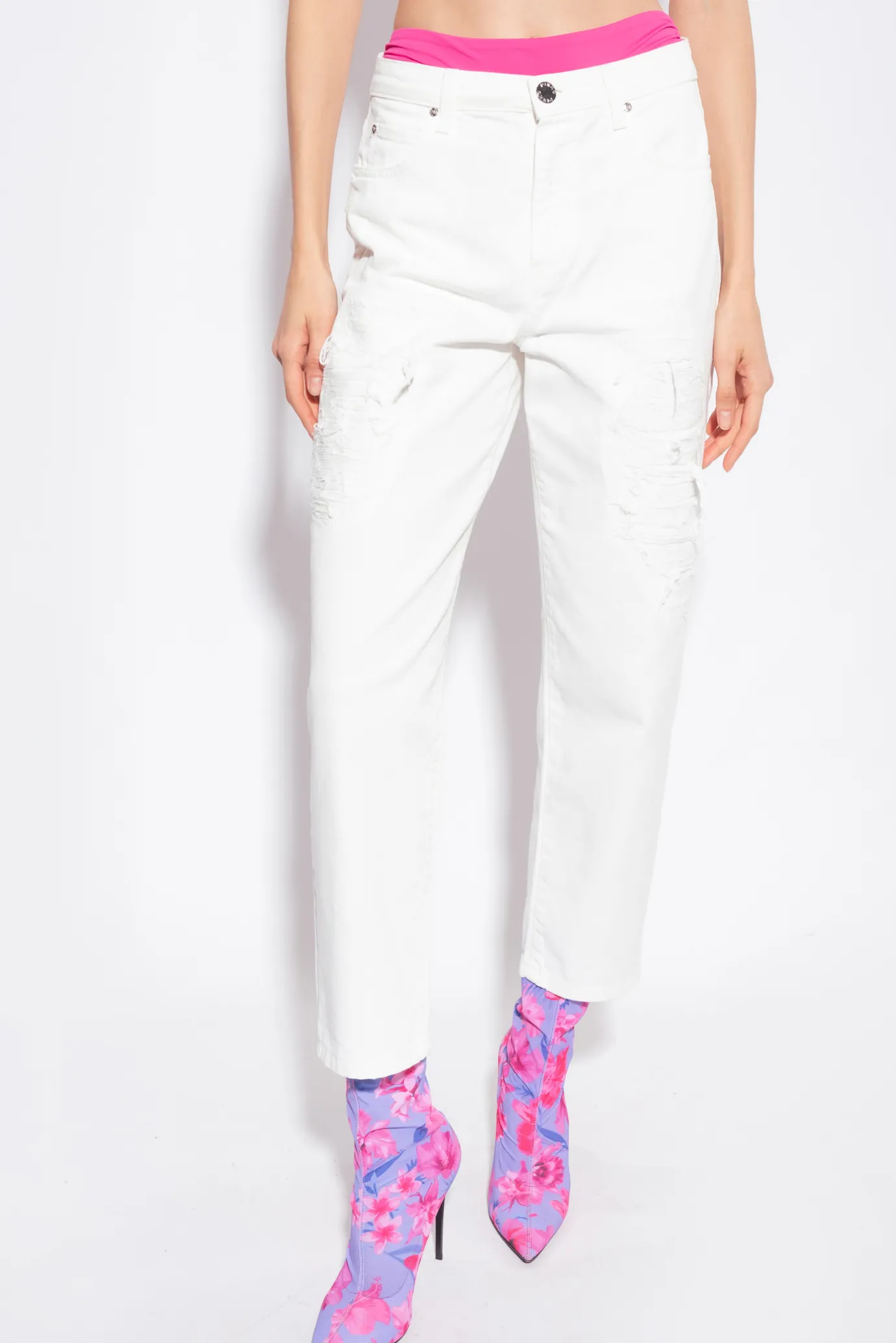 Jeans|PINKO Pantalon Mom Fit Dechire Blanc Brill.