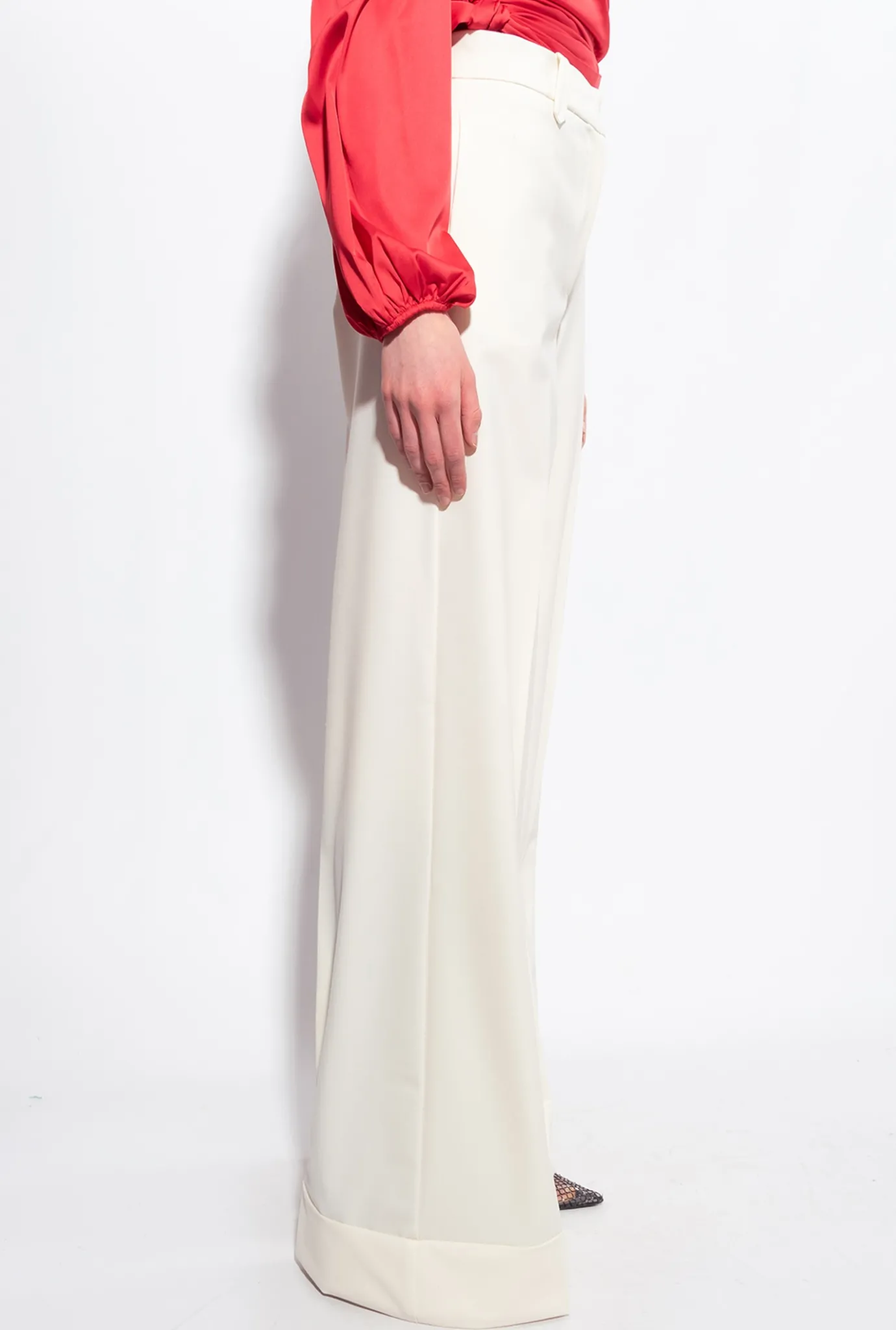 Tailleurs Et Ensembles|PINKO Pantalon Palazzo Taille Haute Blanc-Glace A La Vanille