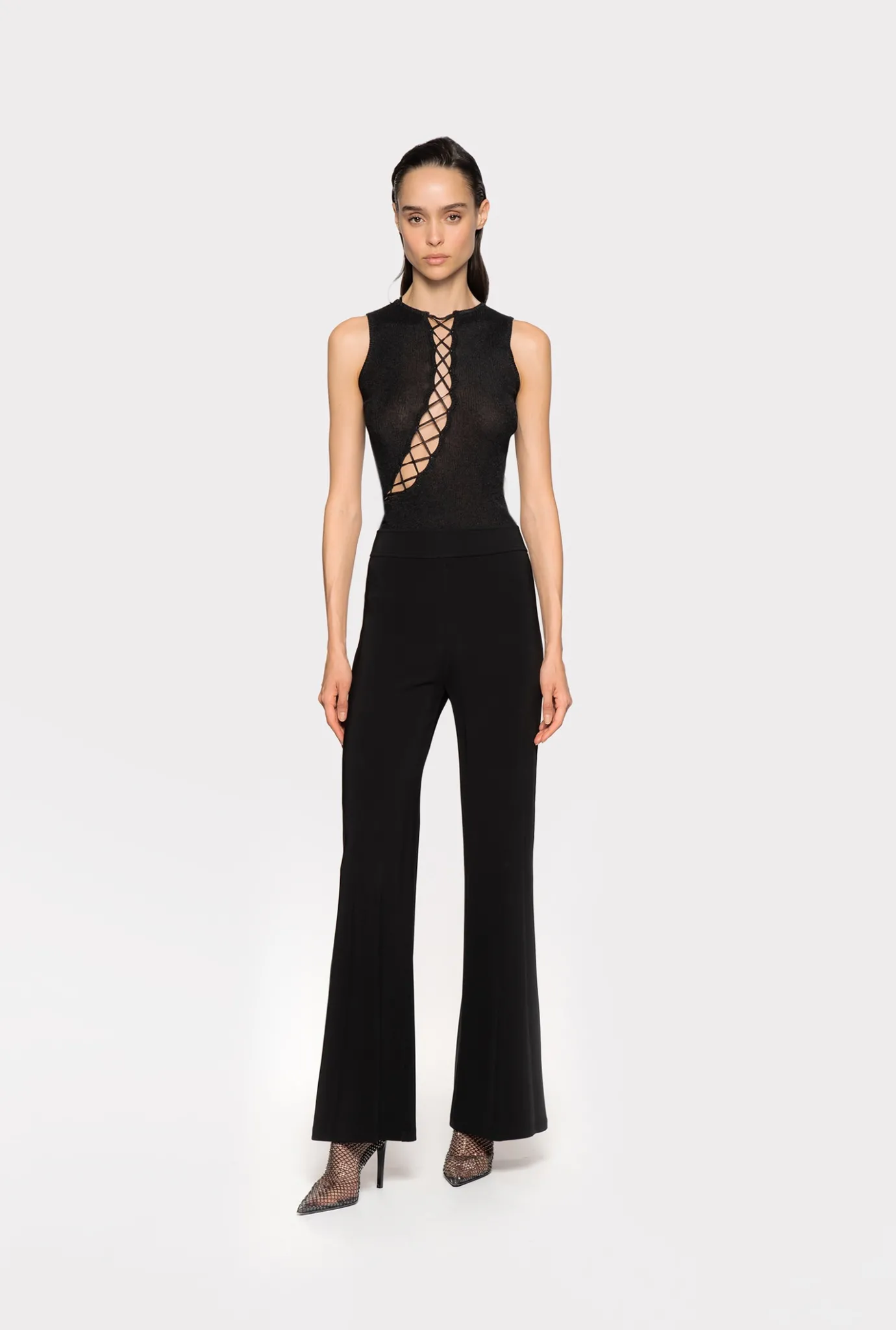 Tailleurs Et Ensembles|PINKO Pantalon Pattes D'Elephant Noir Limousine