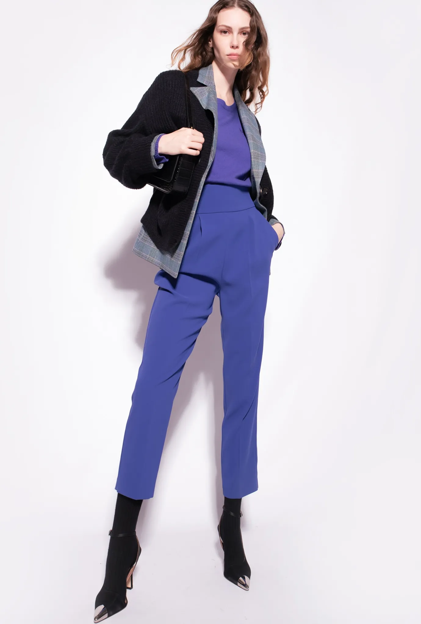 Tailleurs Et Ensembles|PINKO Pantalon Taille Haute En Crepe Stretch Bleu Spectre