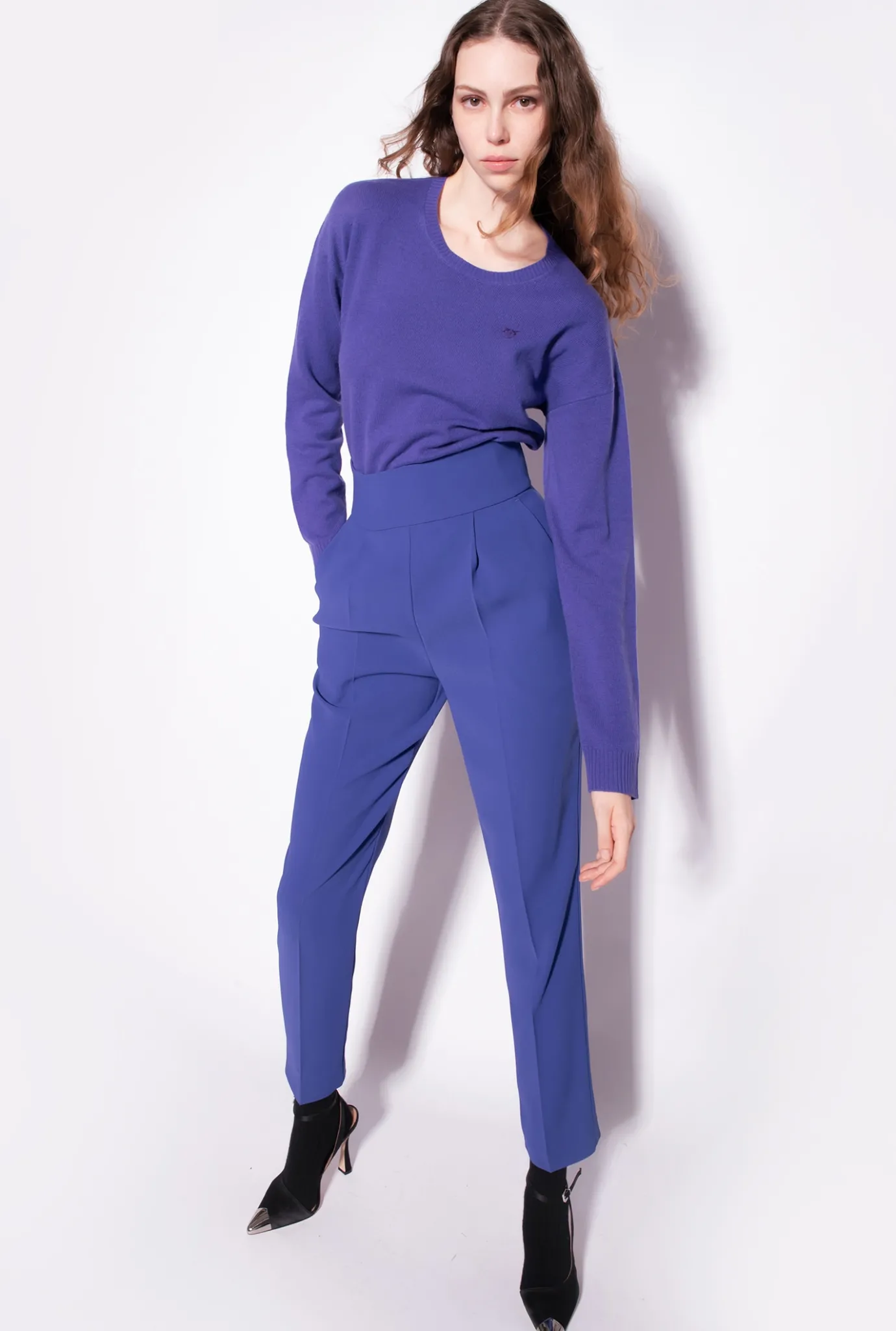 Tailleurs Et Ensembles|PINKO Pantalon Taille Haute En Crepe Stretch Bleu Spectre