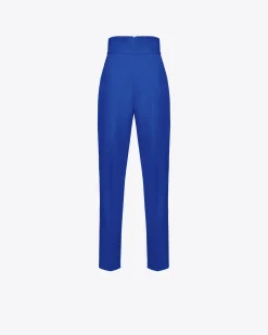 Tailleurs Et Ensembles|PINKO Pantalon Taille Haute En Crepe Stretch Bleu Spectre