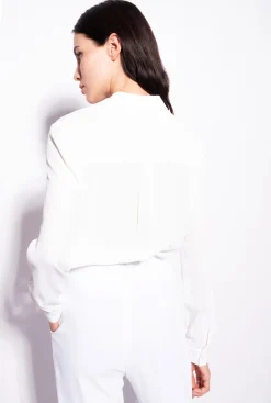 Pantalons|PINKO Pantalon Taille Haute En Crepe Stretch Blanc Ail