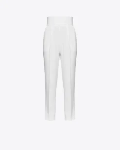 Pantalons|PINKO Pantalon Taille Haute En Crepe Stretch Blanc Ail