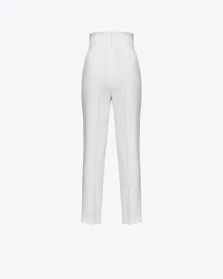 Pantalons|PINKO Pantalon Taille Haute En Crepe Stretch Blanc Ail