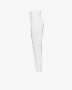 Pantalons|PINKO Pantalon Taille Haute En Crepe Stretch Blanc Ail