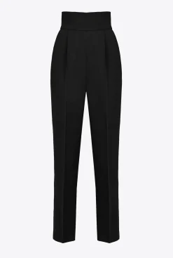 Pantalons|PINKO Pantalon Taille Haute En Crepe Stretch Noir Limousine