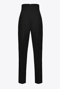 Pantalons|PINKO Pantalon Taille Haute En Crepe Stretch Noir Limousine