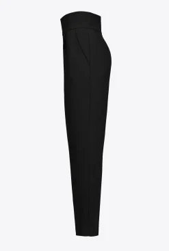 Pantalons|PINKO Pantalon Taille Haute En Crepe Stretch Noir Limousine