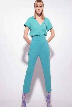 Tailleurs Et Ensembles|PINKO Pantalon Taille Haute En Crepe Stretch Bleu Ciel-Marine