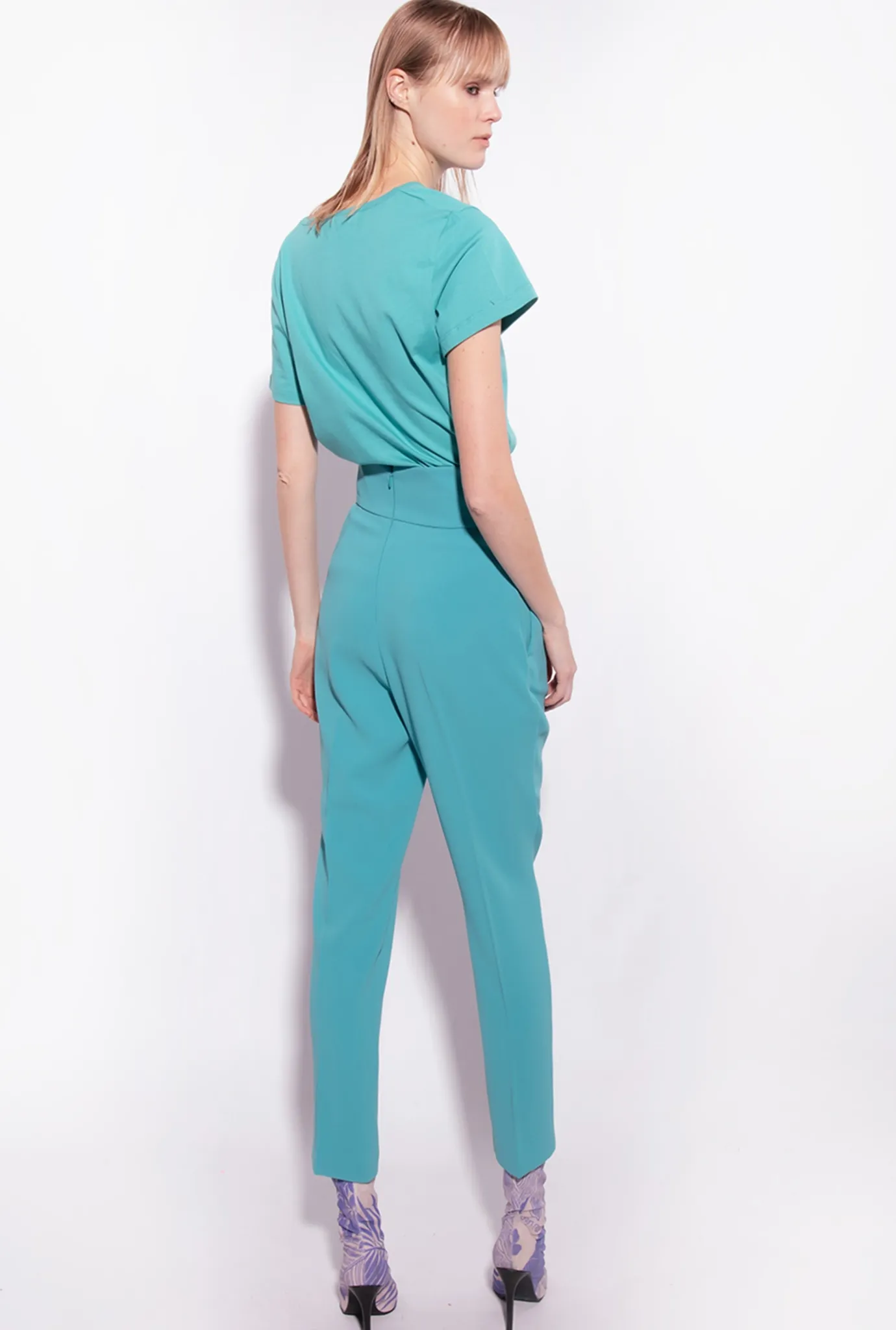 Tailleurs Et Ensembles|PINKO Pantalon Taille Haute En Crepe Stretch Bleu Ciel-Marine