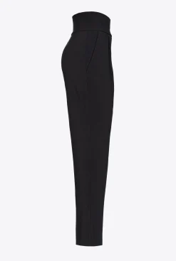 Tailleurs Et Ensembles|PINKO Pantalon Taille Haute En Crepe Stretch Noir Limousine