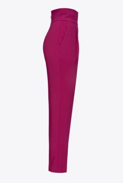 Pantalons|PINKO Pantalon Taille Haute En Crepe Stretch Violet Bougainvillier