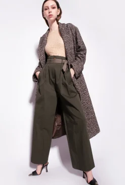 Pantalons|PINKO Pantalon Wide Leg Ceinture Vert Militaire