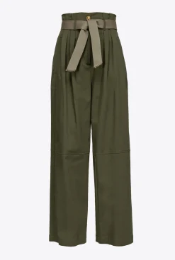 Pantalons|PINKO Pantalon Wide Leg Ceinture Vert Militaire